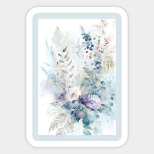 Watercolor Floral Berries Ferns Pastel Botanical Art Sticker